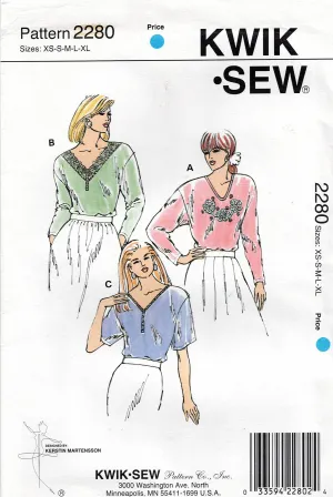 Kwik Sew 2280 Womens EASY Stretch Knit Tops 1990s Vintage Sewing Pattern Size XS - XL UNCUT Factory Folded