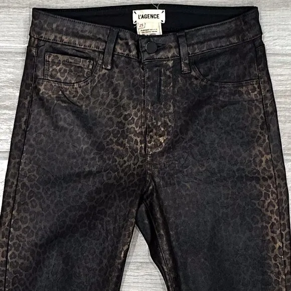 L’agence High-Rise Margot Metallic Coated Skinny Jean Black Cheetah Crackle Foil