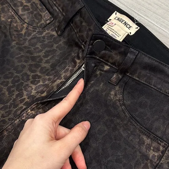 L’agence High-Rise Margot Metallic Coated Skinny Jean Black Cheetah Crackle Foil