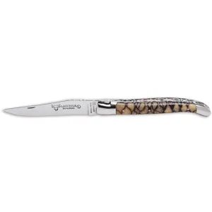 Laguiole en Aubrac Handcrafted Luxury Double Plates Multipurpose Knife with Striped Coral Tigre Handle,  4.75-inches