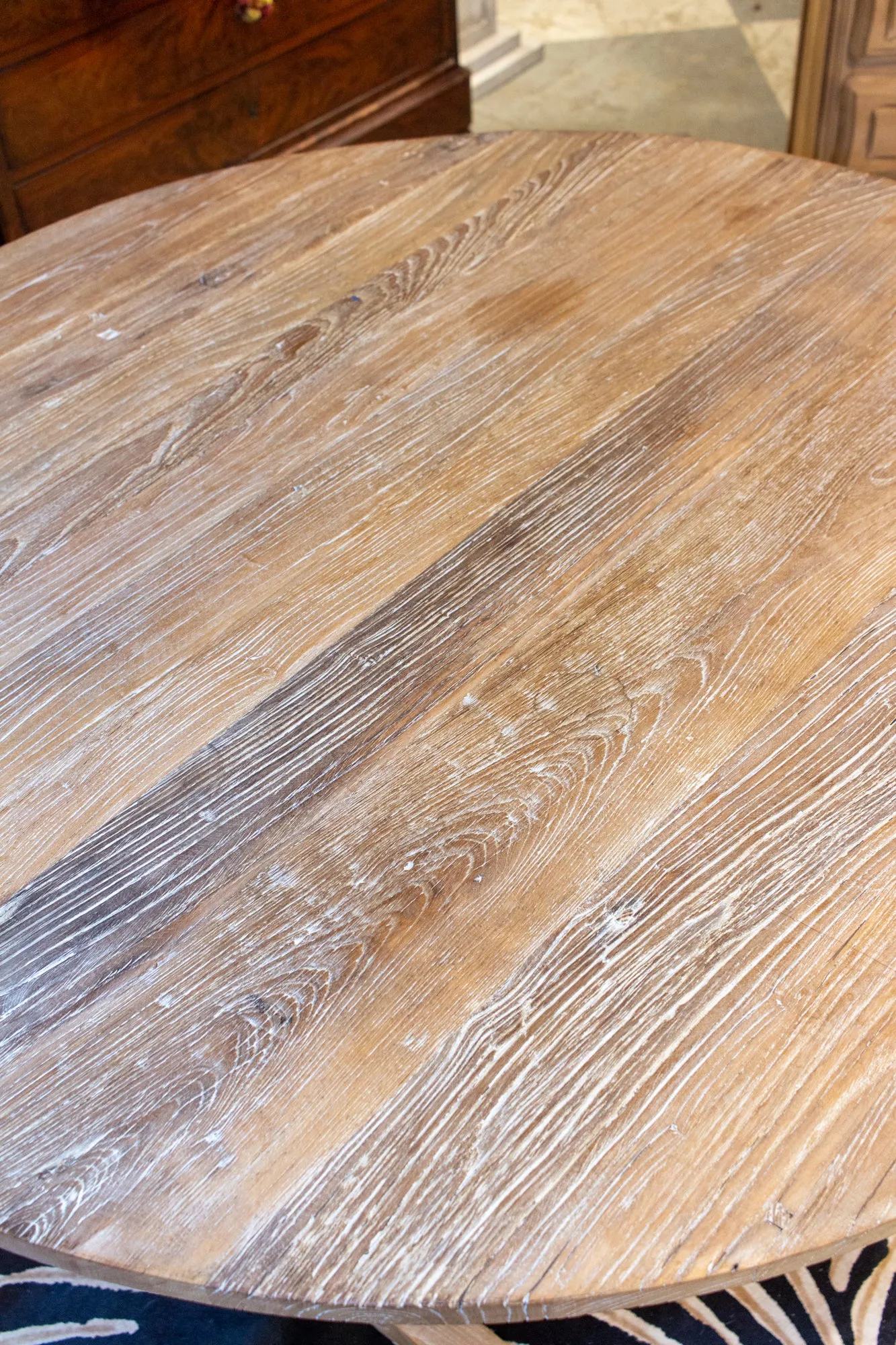 Large Vintage French Elm Vendage Tilt-Top Table with White Patina