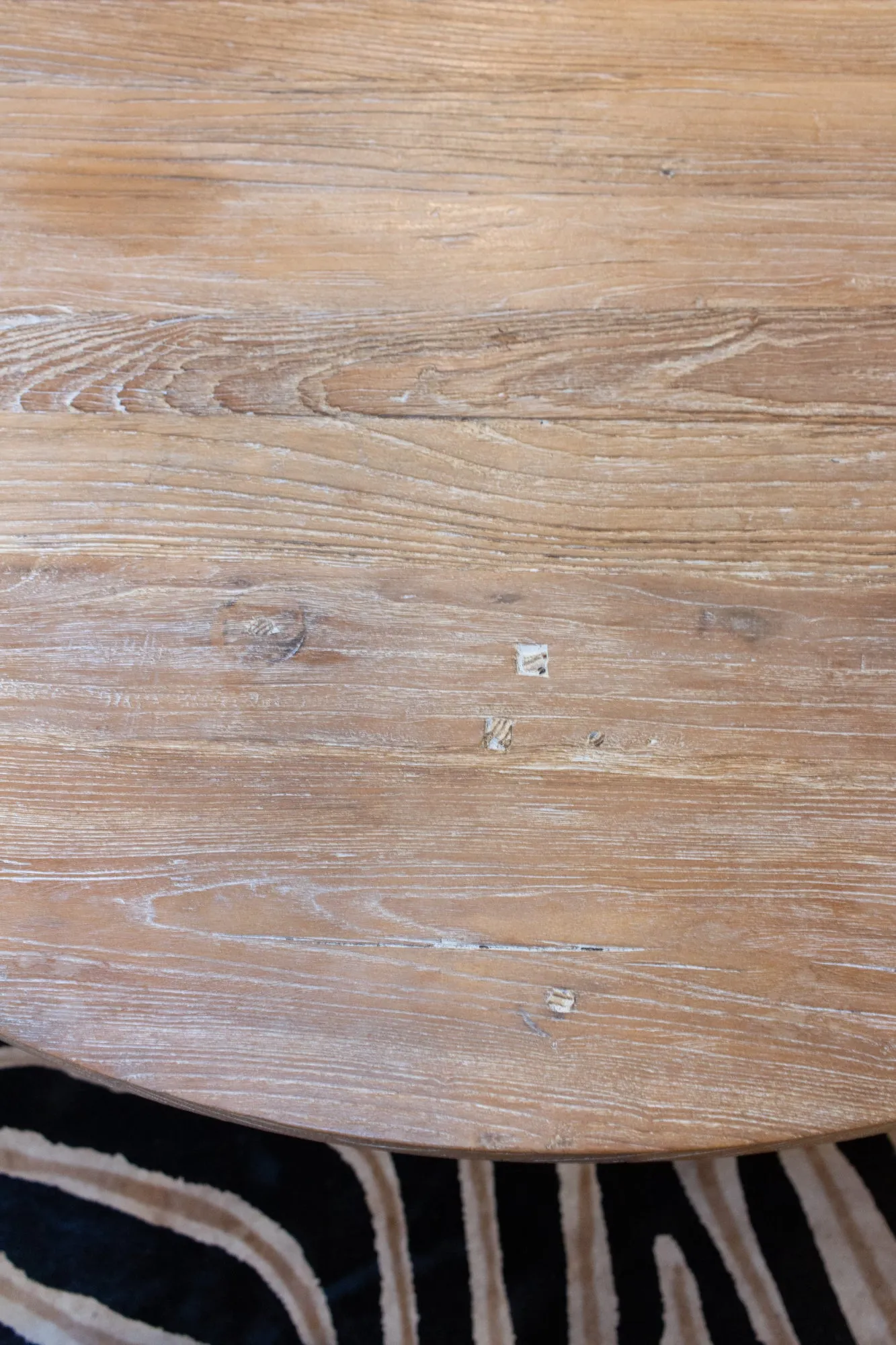 Large Vintage French Elm Vendage Tilt-Top Table with White Patina