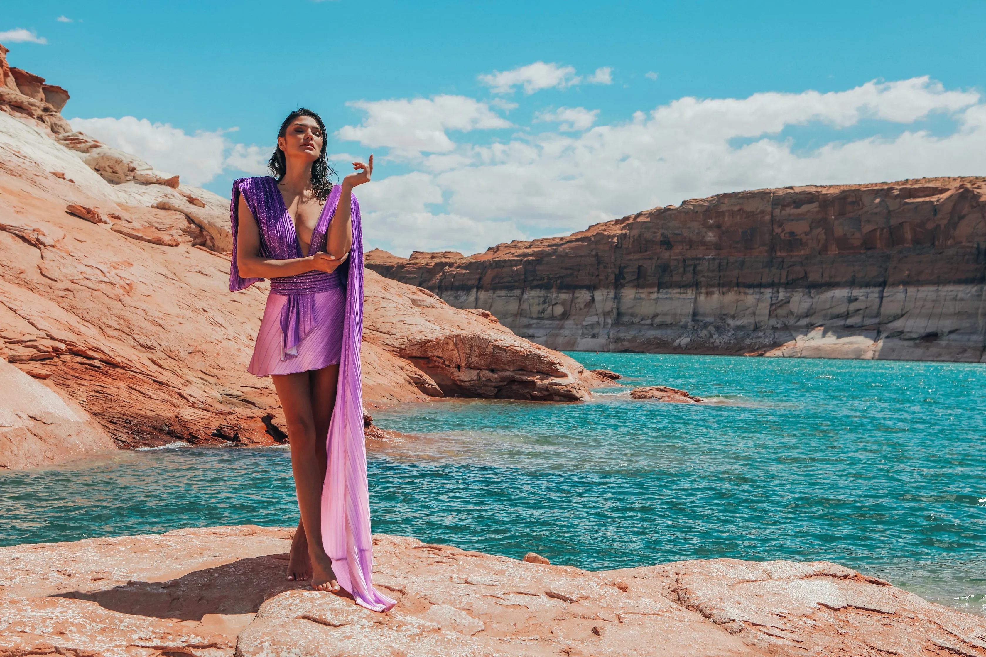 Lemuria 004  Bodysuit Ombre Purple Dress with Cape by Dani Watanabe