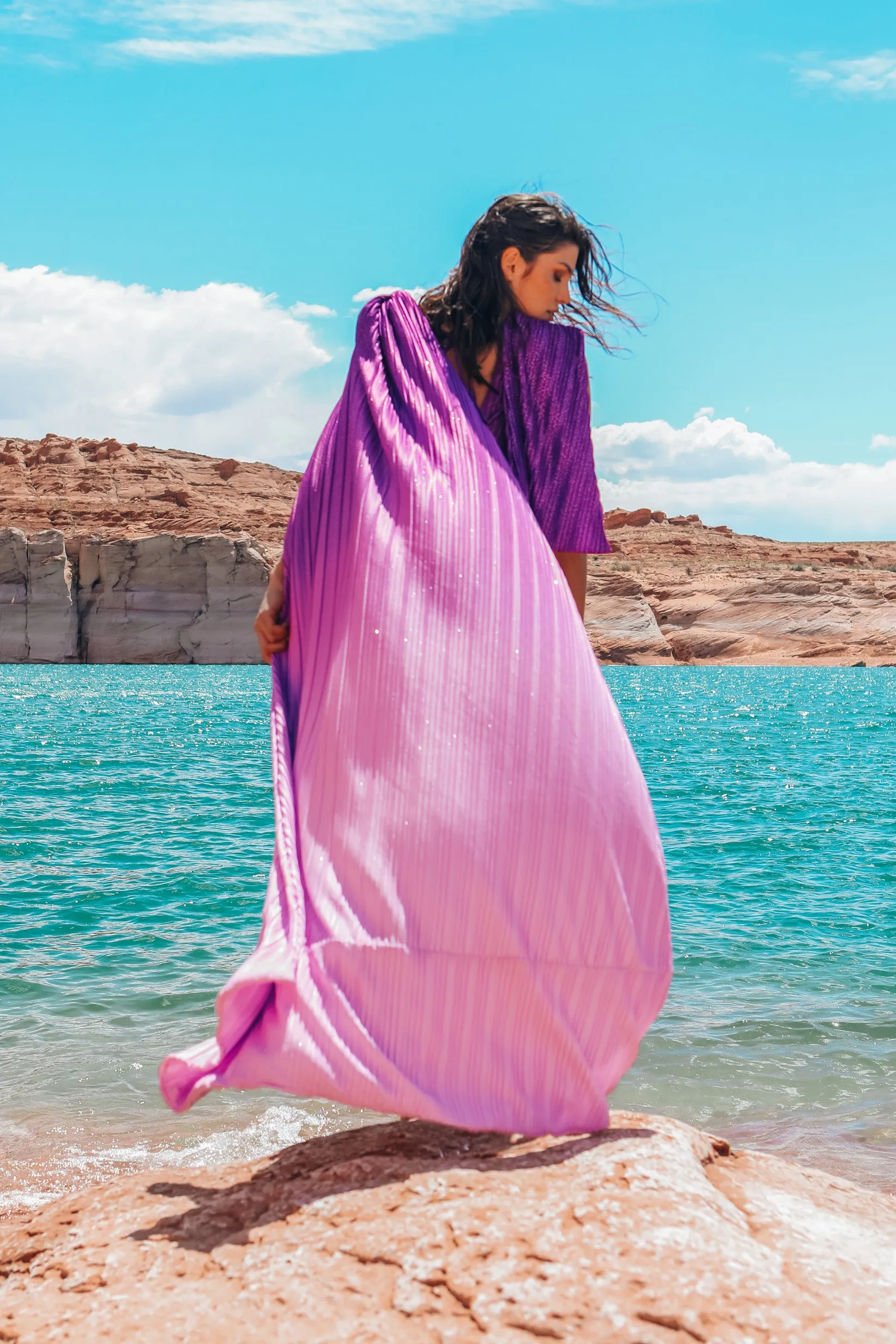 Lemuria 004  Bodysuit Ombre Purple Dress with Cape by Dani Watanabe