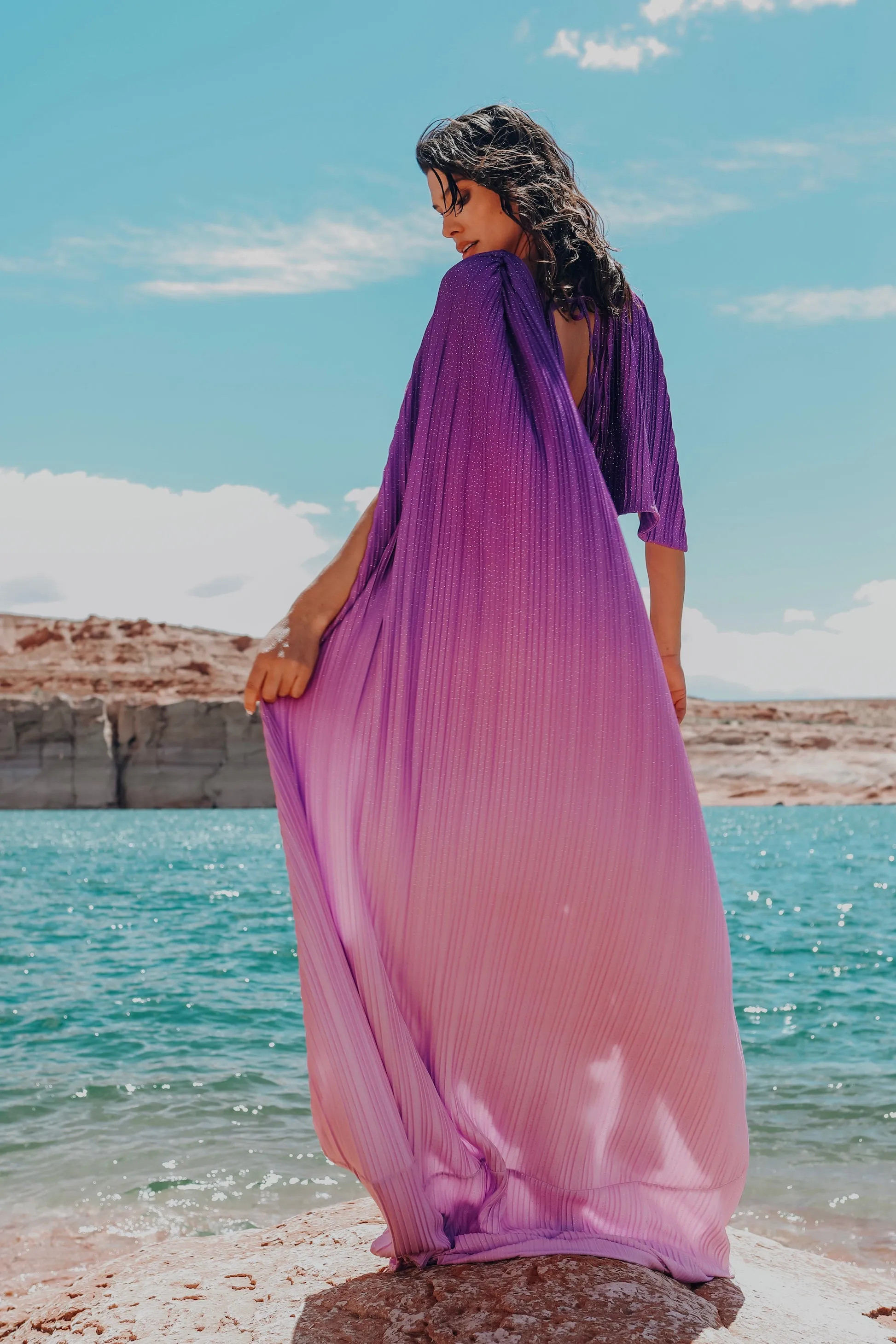 Lemuria 004  Bodysuit Ombre Purple Dress with Cape by Dani Watanabe