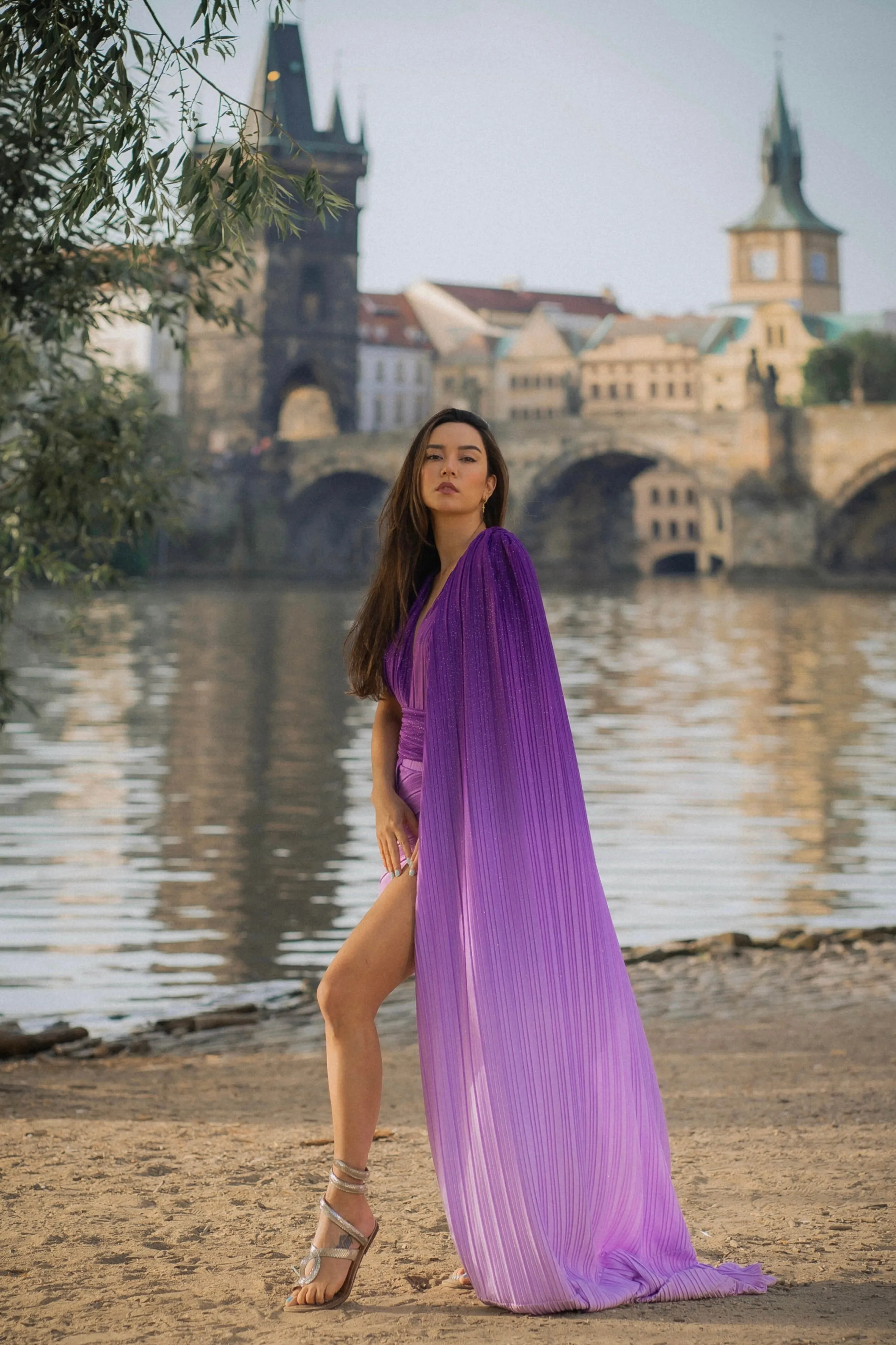 Lemuria 004  Bodysuit Ombre Purple Dress with Cape by Dani Watanabe
