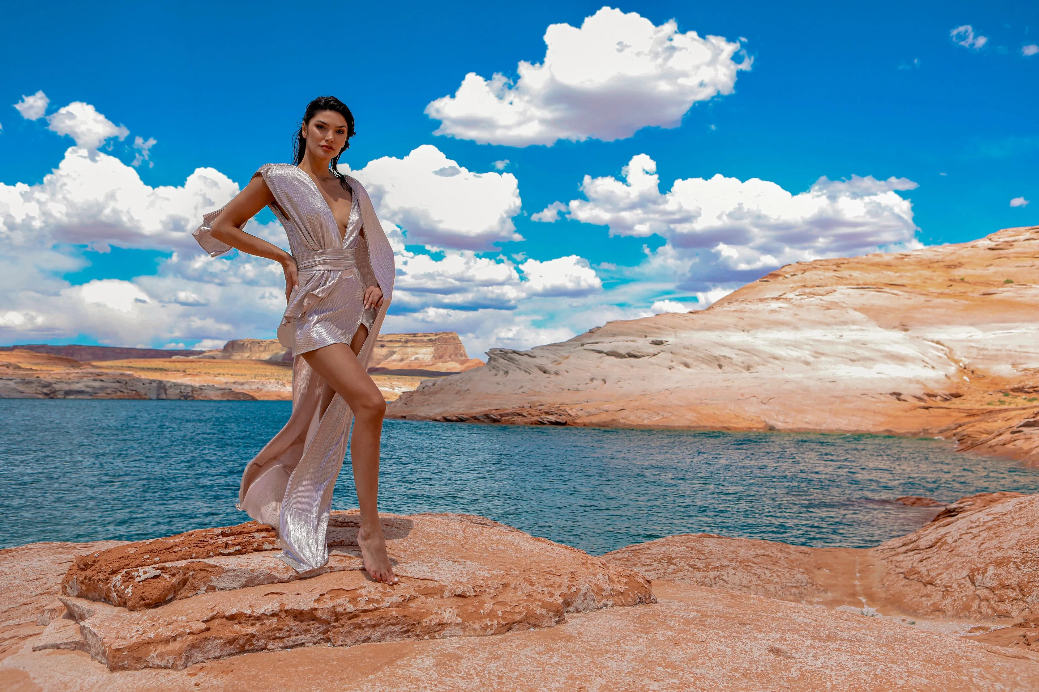 Lemuria 004  Bodysuit Silver Dress with Cape by Dani Watanabe