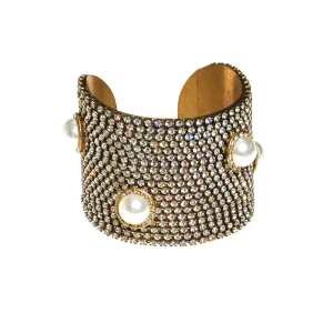 Linda Levinson Couture Pearl and Rhinestone Cuff Bracelet