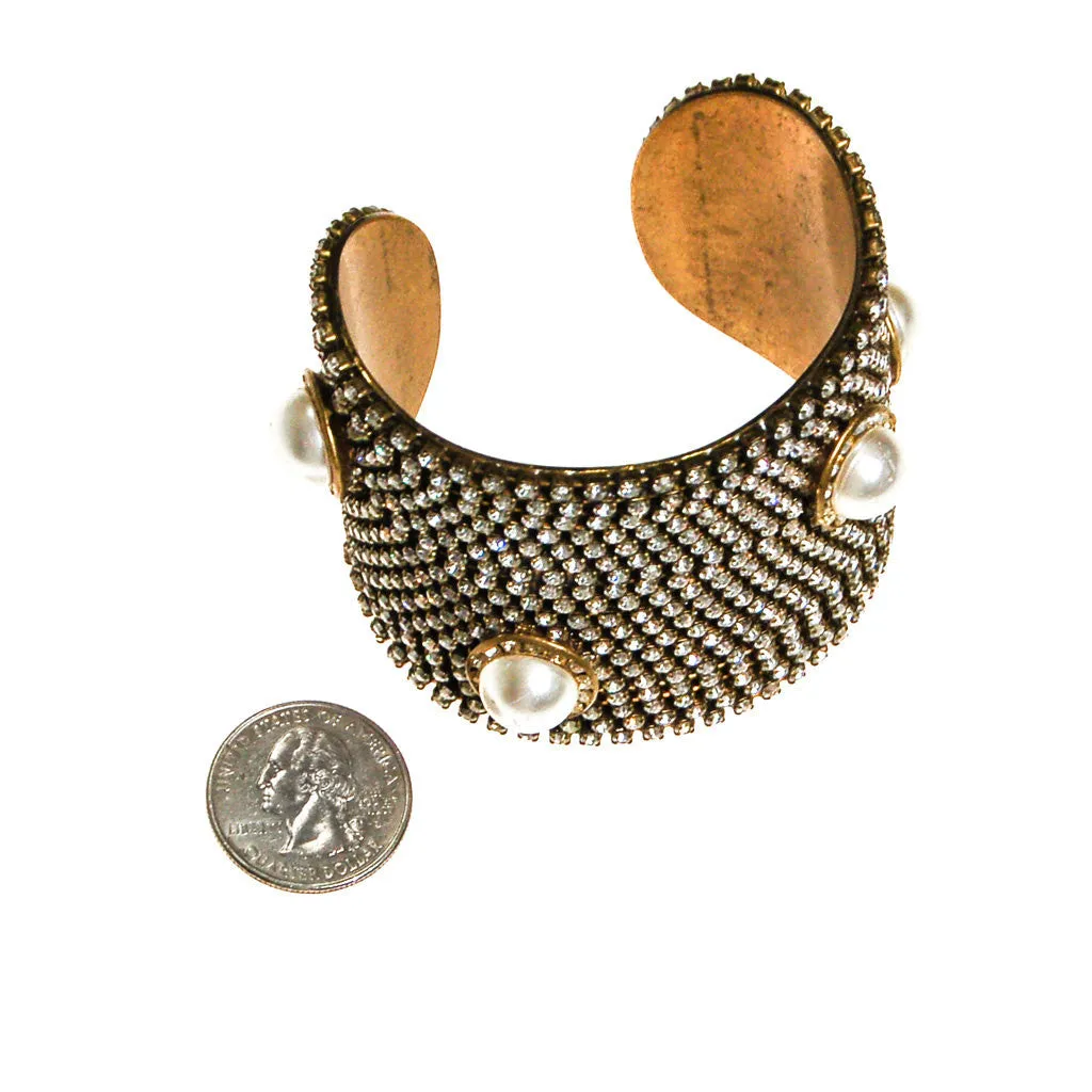 Linda Levinson Couture Pearl and Rhinestone Cuff Bracelet