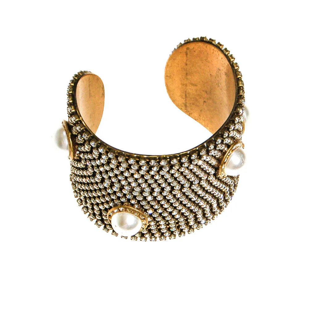 Linda Levinson Couture Pearl and Rhinestone Cuff Bracelet