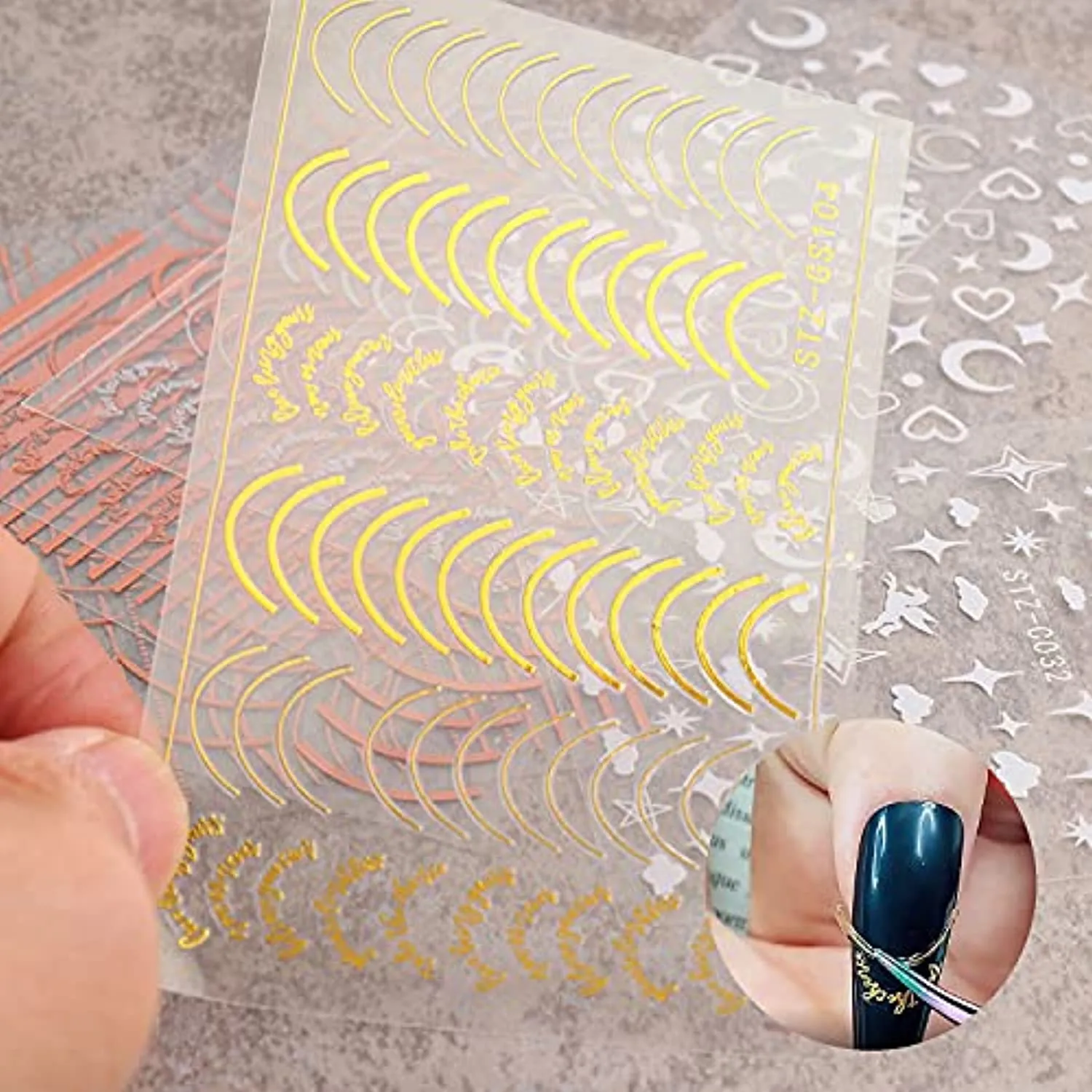 Line Nail Art Stickers Decals Metal Line Nail Supply Rose Gold 3D Self-Adhesive Nail Decals Metal Curve Stripe Lines Design Letter Nail Sticker Adhesive Decoration Foil Accessory (Stripes-6 Sheets)