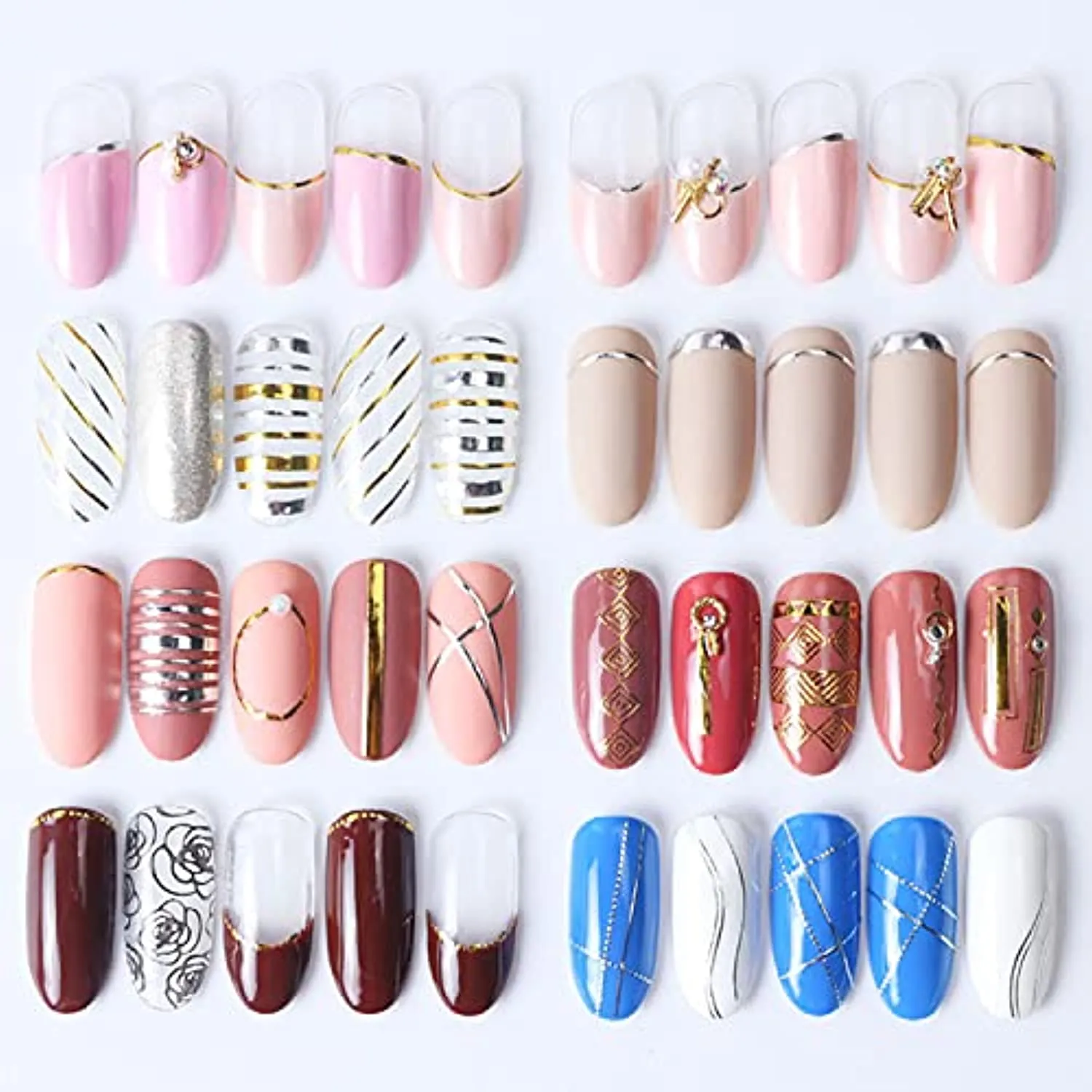 Line Nail Art Stickers Decals Metal Line Nail Supply Rose Gold 3D Self-Adhesive Nail Decals Metal Curve Stripe Lines Design Letter Nail Sticker Adhesive Decoration Foil Accessory (Stripes-6 Sheets)