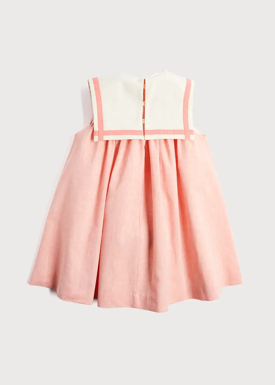 Linen Blend Trapeze Dress in Peach Orange (12mths-6yrs)