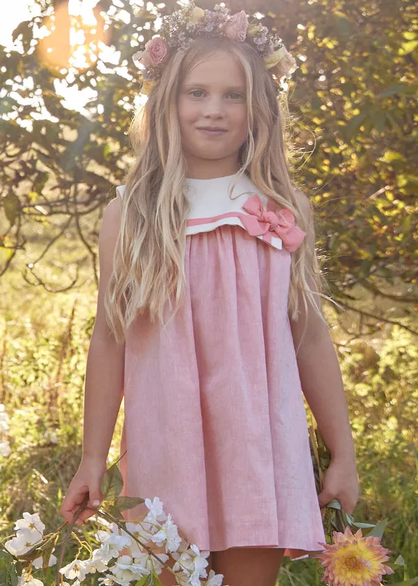Linen Blend Trapeze Dress in Peach Orange (12mths-6yrs)