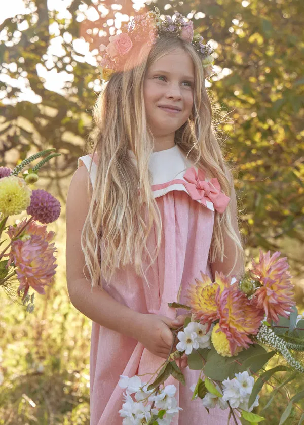 Linen Blend Trapeze Dress in Peach Orange (12mths-6yrs)