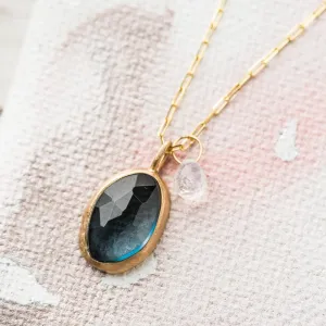 London Blue Topaz Necklace with Moonstone in 14k Gold