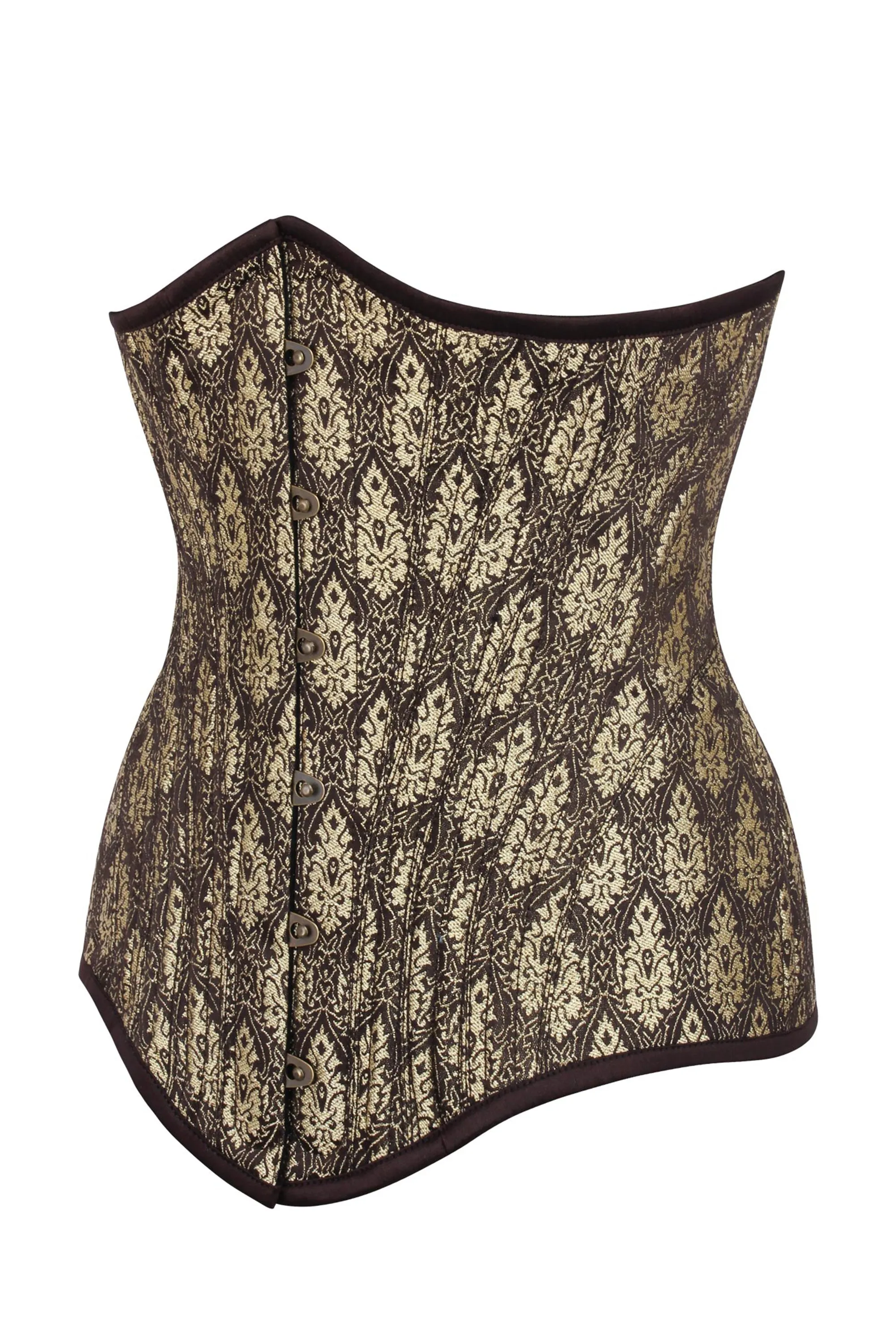 Longline Brown and Gold Brocade Underbust Corset