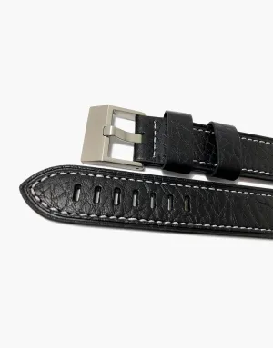 LUX Heavy Flat Buffalo Leather Rustic Matte Black with White Stitching Strap