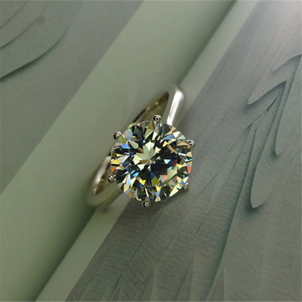 Luxury 4CT Round Cut Moissanite Ring for Women Sterling Sliver
