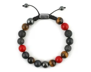  Luxury Men's bracelet with cubic zirconia, coral, tiger eye and matte onyx beads