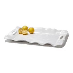 MELAMINE HAVANA RECT TRAY W/HANDLES WHITE