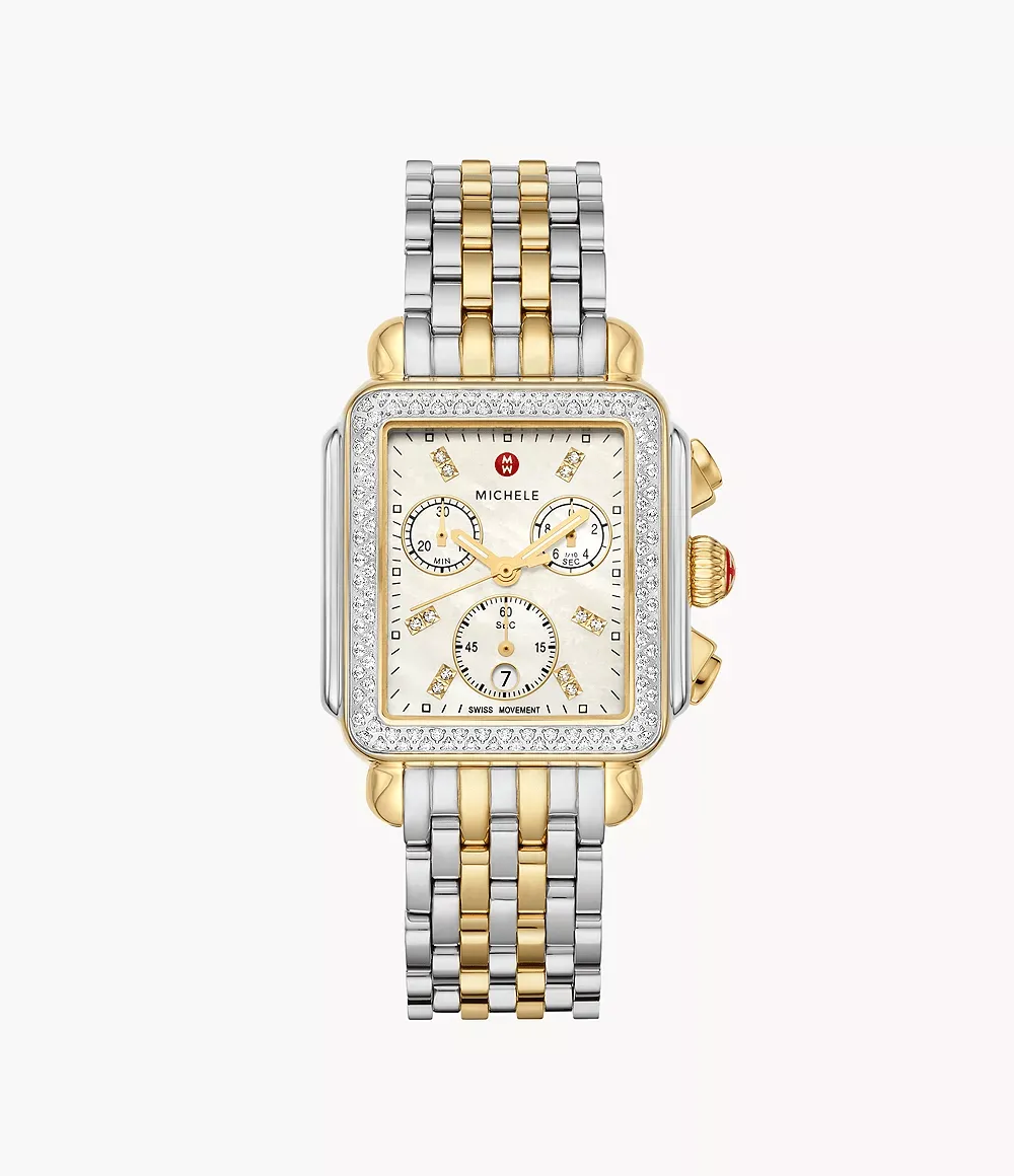 MICHELE Deco 33mm 18K Two-Tone Chronograph Women's Watch MWW06A000776