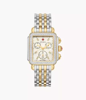 MICHELE Deco 33mm 18K Two-Tone Chronograph Women's Watch MWW06A000776