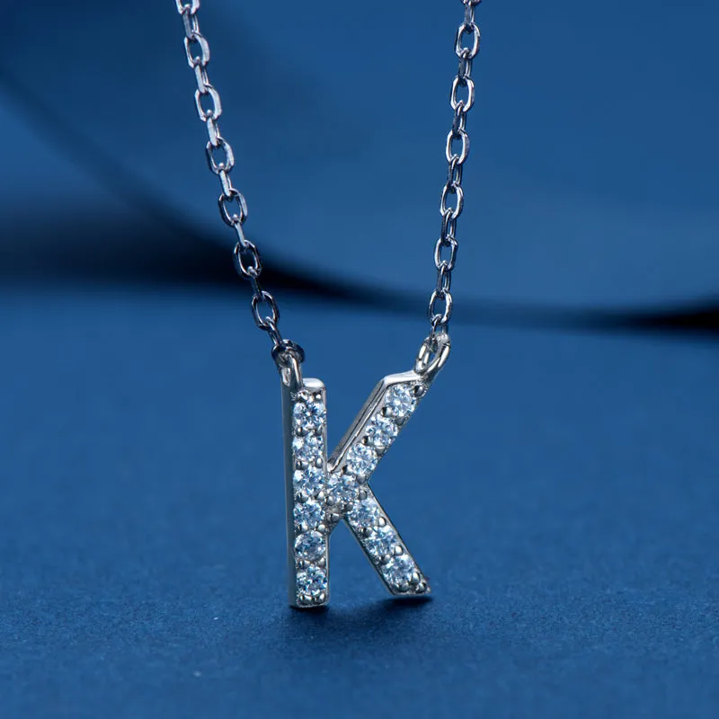 Micro Pave 1.4mm Round Moissanite A-Z Initial Alphabet Necklace