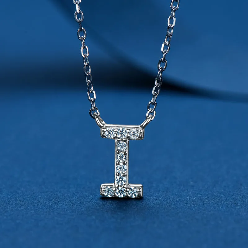 Micro Pave 1.4mm Round Moissanite A-Z Initial Alphabet Necklace