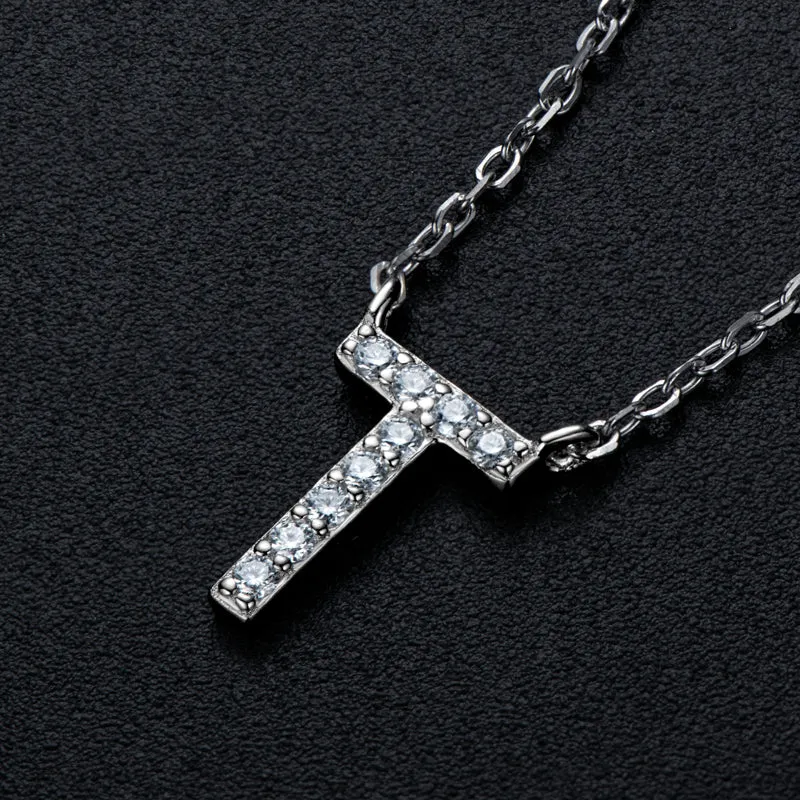Micro Pave 1.4mm Round Moissanite A-Z Initial Alphabet Necklace