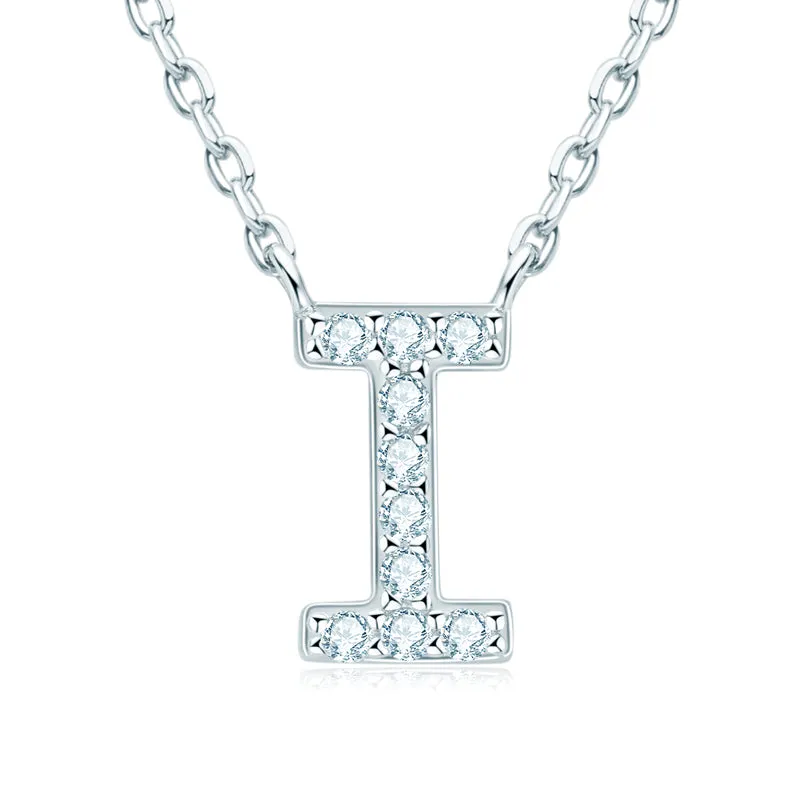 Micro Pave 1.4mm Round Moissanite A-Z Initial Alphabet Necklace