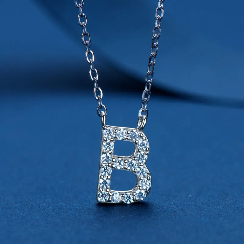 Micro Pave 1.4mm Round Moissanite A-Z Initial Alphabet Necklace