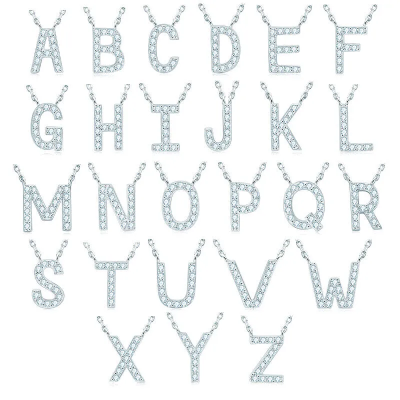 Micro Pave 1.4mm Round Moissanite A-Z Initial Alphabet Necklace