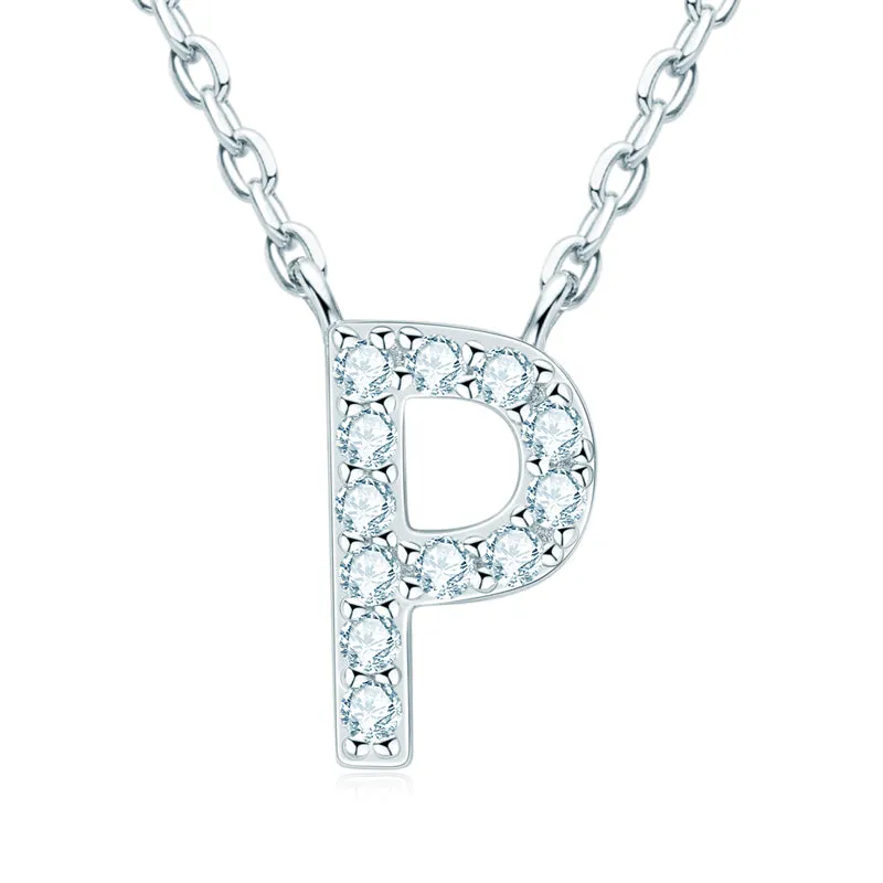 Micro Pave 1.4mm Round Moissanite A-Z Initial Alphabet Necklace