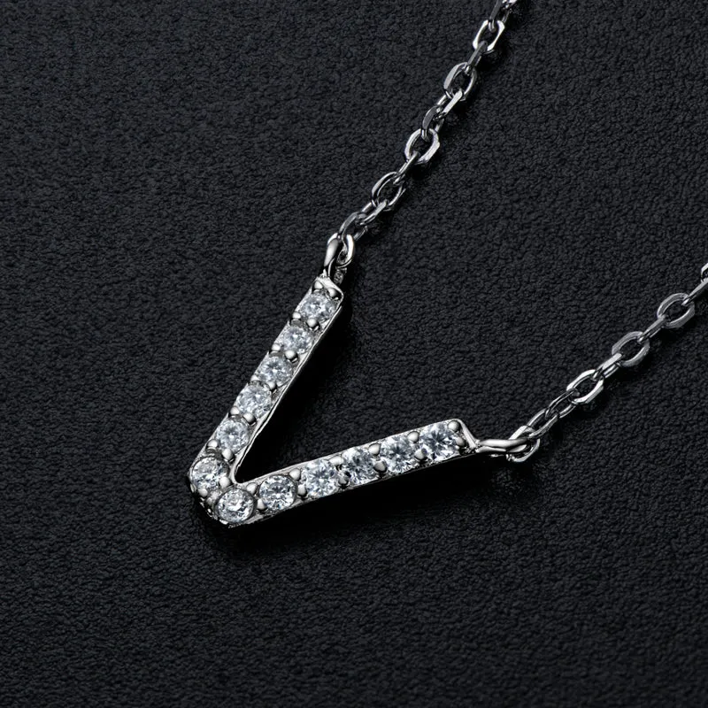 Micro Pave 1.4mm Round Moissanite A-Z Initial Alphabet Necklace