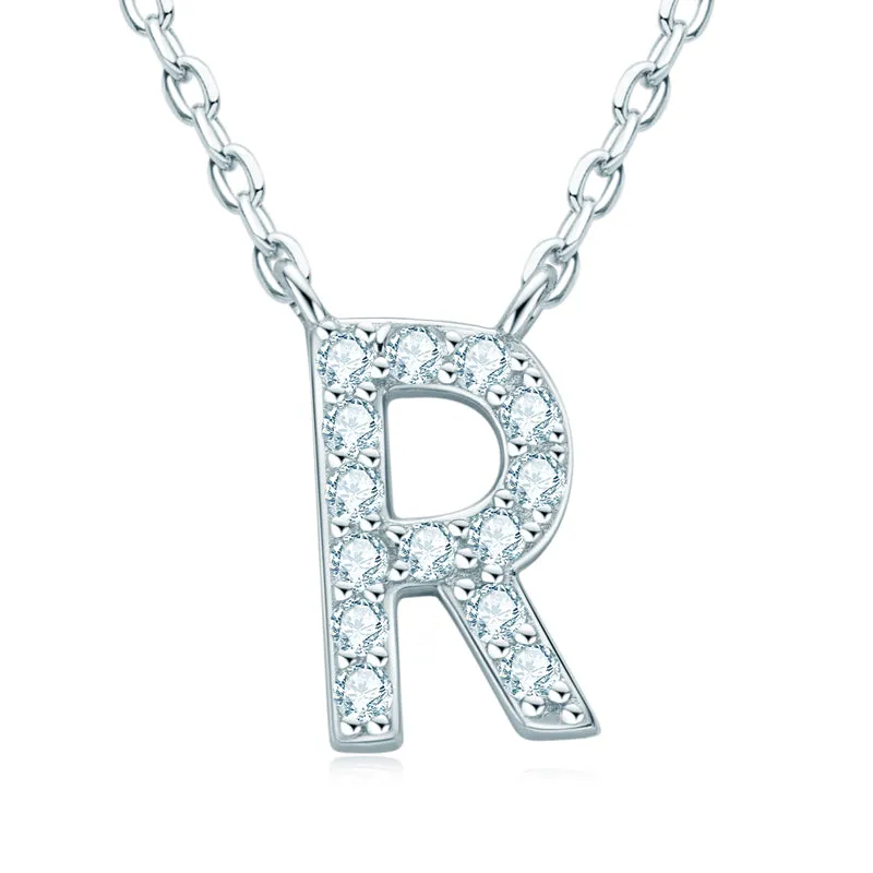 Micro Pave 1.4mm Round Moissanite A-Z Initial Alphabet Necklace