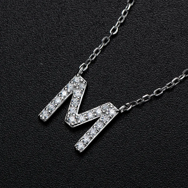 Micro Pave 1.4mm Round Moissanite A-Z Initial Alphabet Necklace