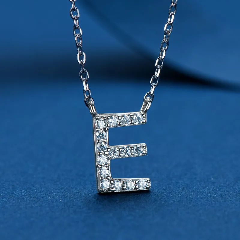 Micro Pave 1.4mm Round Moissanite A-Z Initial Alphabet Necklace