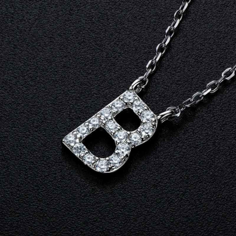 Micro Pave 1.4mm Round Moissanite A-Z Initial Alphabet Necklace
