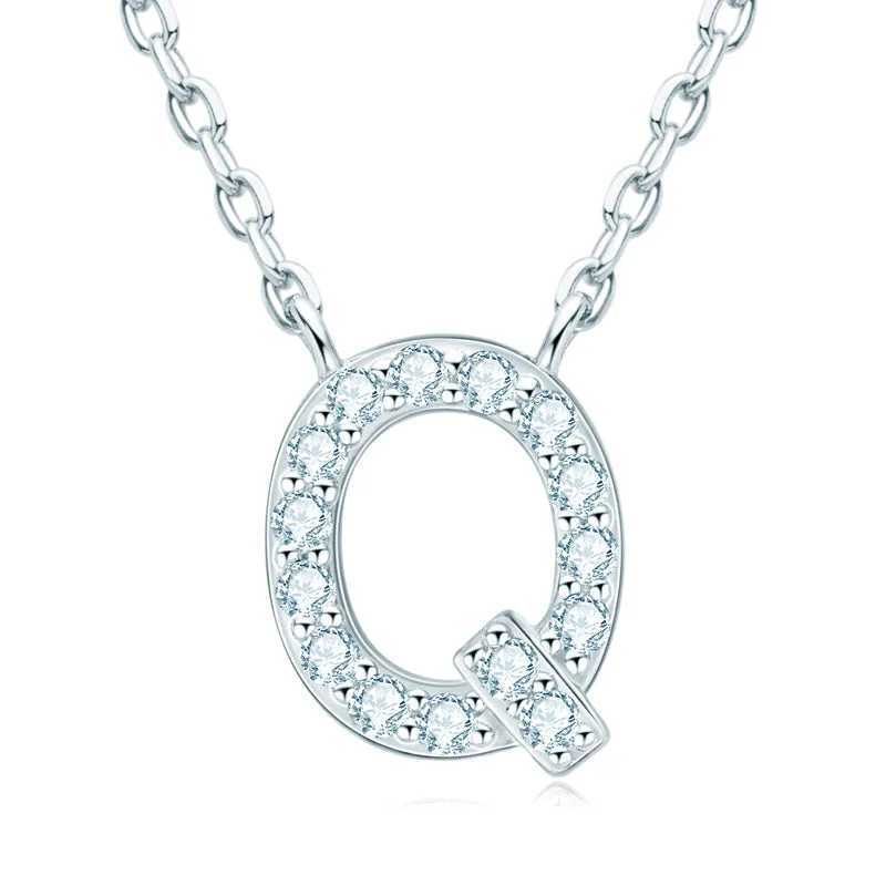 Micro Pave 1.4mm Round Moissanite A-Z Initial Alphabet Necklace
