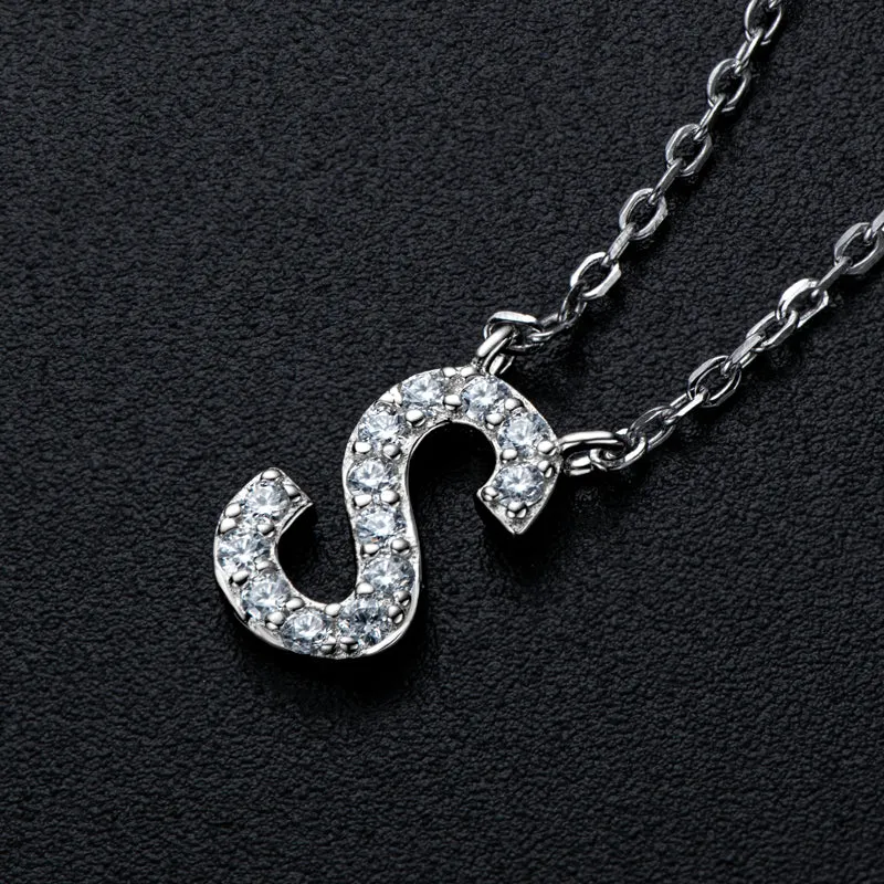 Micro Pave 1.4mm Round Moissanite A-Z Initial Alphabet Necklace