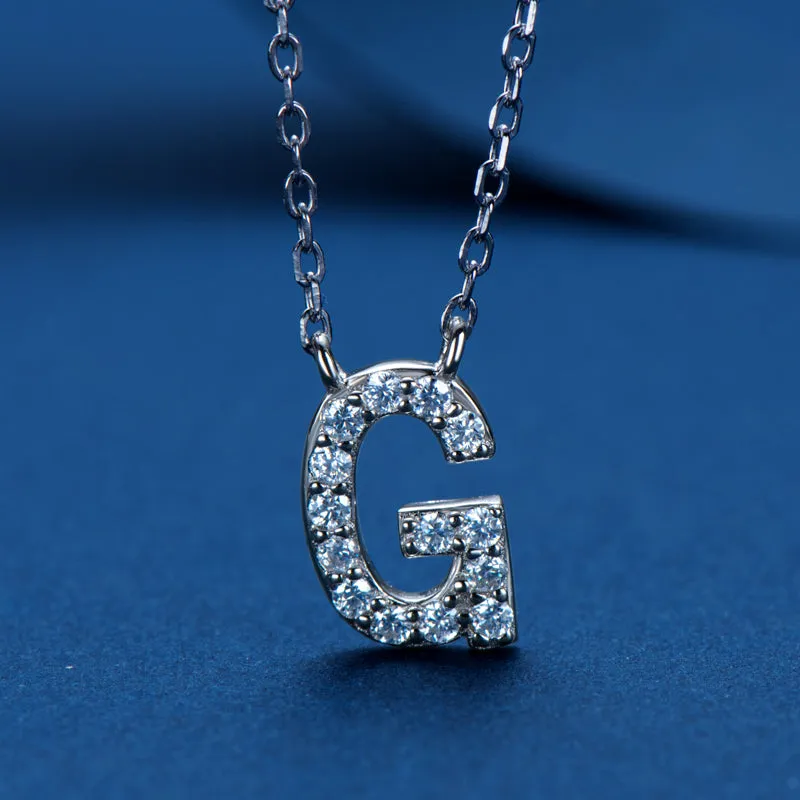 Micro Pave 1.4mm Round Moissanite A-Z Initial Alphabet Necklace