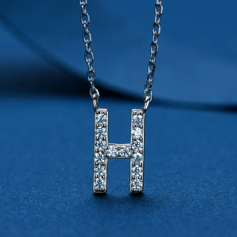 Micro Pave 1.4mm Round Moissanite A-Z Initial Alphabet Necklace
