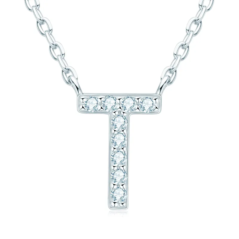 Micro Pave 1.4mm Round Moissanite A-Z Initial Alphabet Necklace