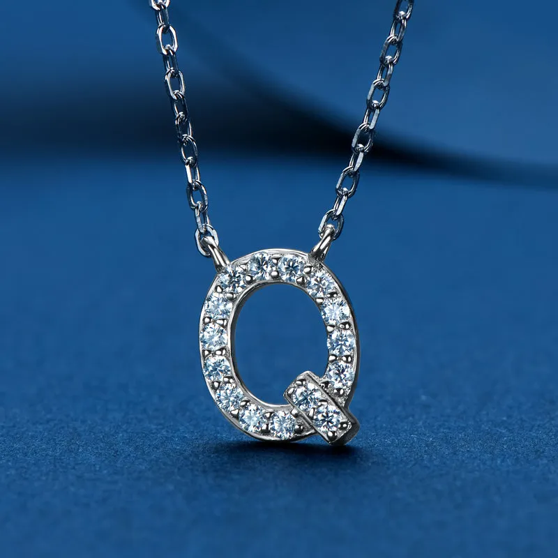 Micro Pave 1.4mm Round Moissanite A-Z Initial Alphabet Necklace