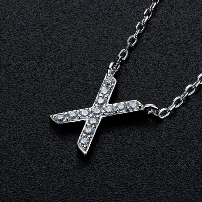 Micro Pave 1.4mm Round Moissanite A-Z Initial Alphabet Necklace