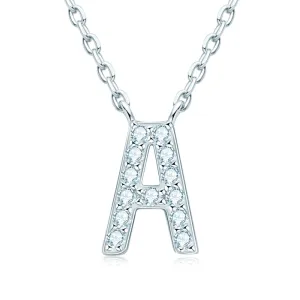 Micro Pave 1.4mm Round Moissanite A-Z Initial Alphabet Necklace
