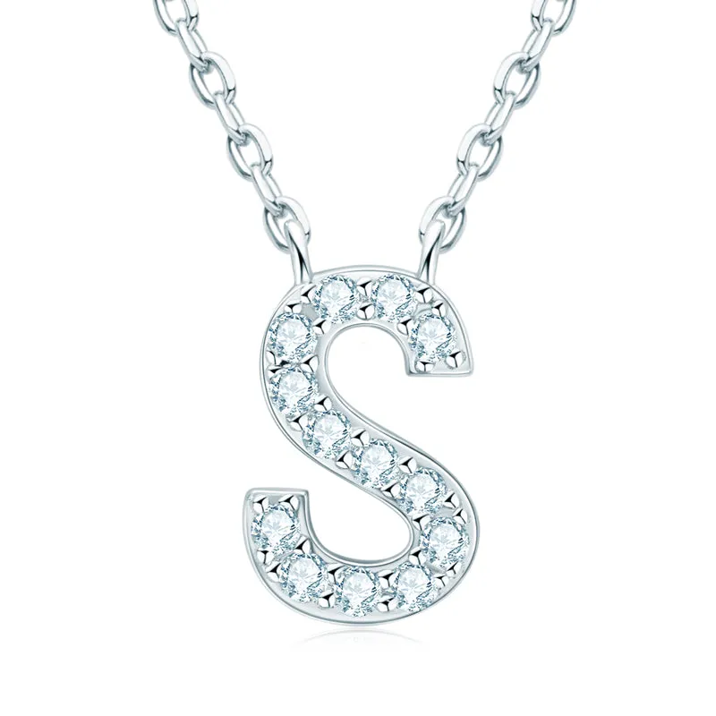 Micro Pave 1.4mm Round Moissanite A-Z Initial Alphabet Necklace