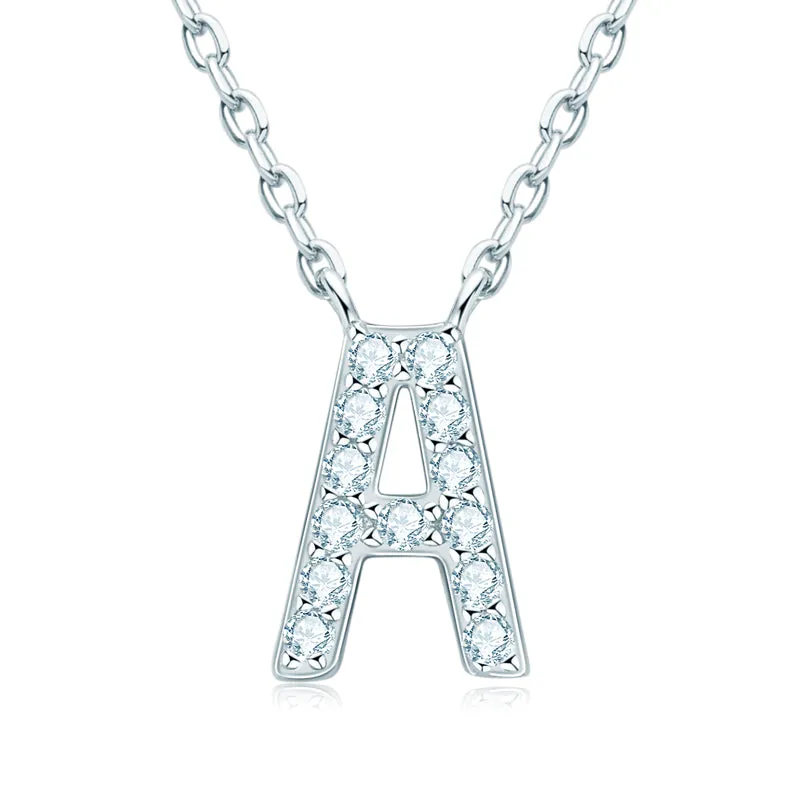 Micro Pave 1.4mm Round Moissanite A-Z Initial Alphabet Necklace