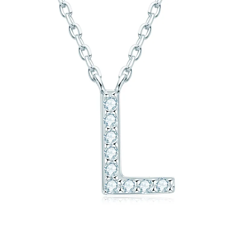 Micro Pave 1.4mm Round Moissanite A-Z Initial Alphabet Necklace